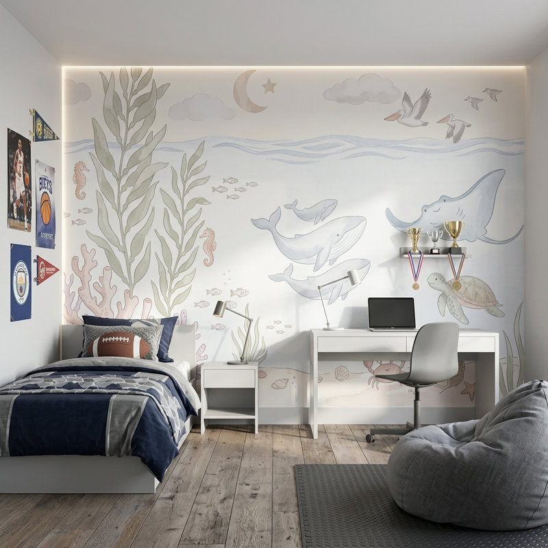 Papier peint blanc sur fond blanc, 120 po x 96 po, Peler et coller