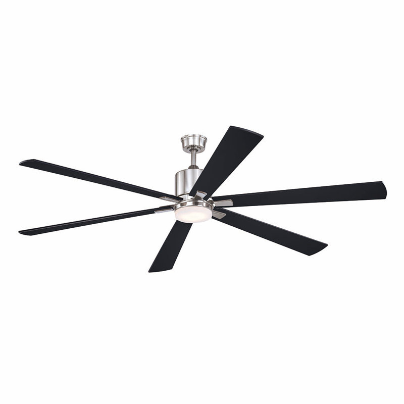 Ventilateur de plafond d'extérieur à montage sur tige en nickel satiné de 72 po avec pales réversibles en bois de grève noir, ensemble d'éclairage à DEL à intensité variable et télécommande, 3 vitesses, moteur à courant continu écoénergétiq