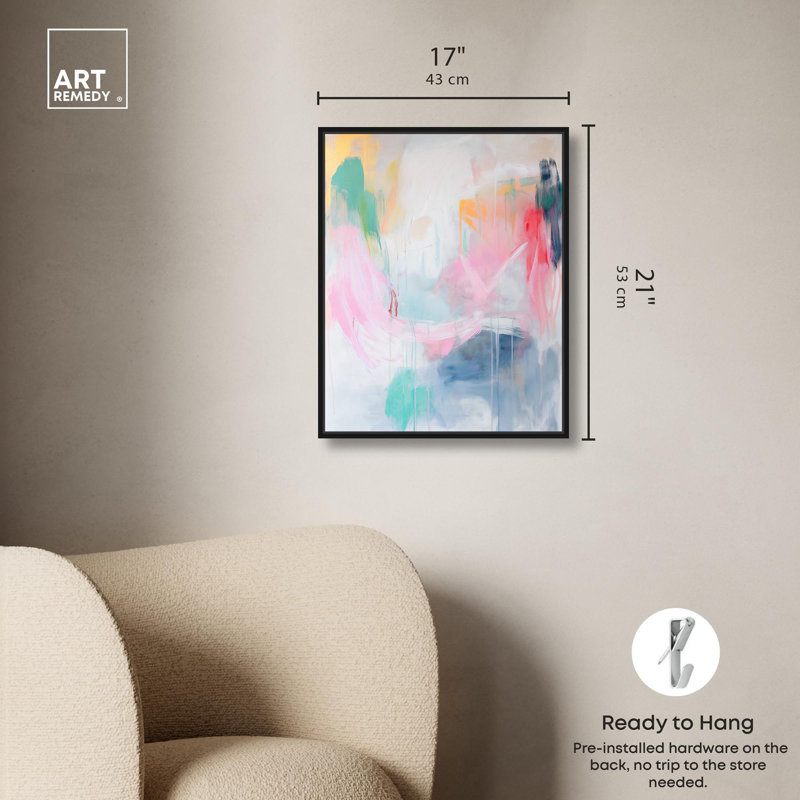 «Pale Rainbows Pastel Abstracts» par Art Remedy, H 21 po x l 17 po, Cadre flottant noir