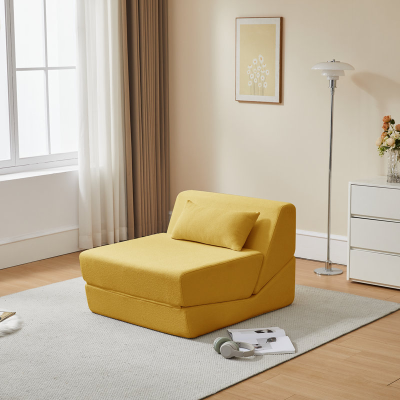 Boneless 31.5''W Alpaca Armless Folding Sleeper Sofa Convertible Sofa Bed With 1 Lumber Cushion, Yellow
