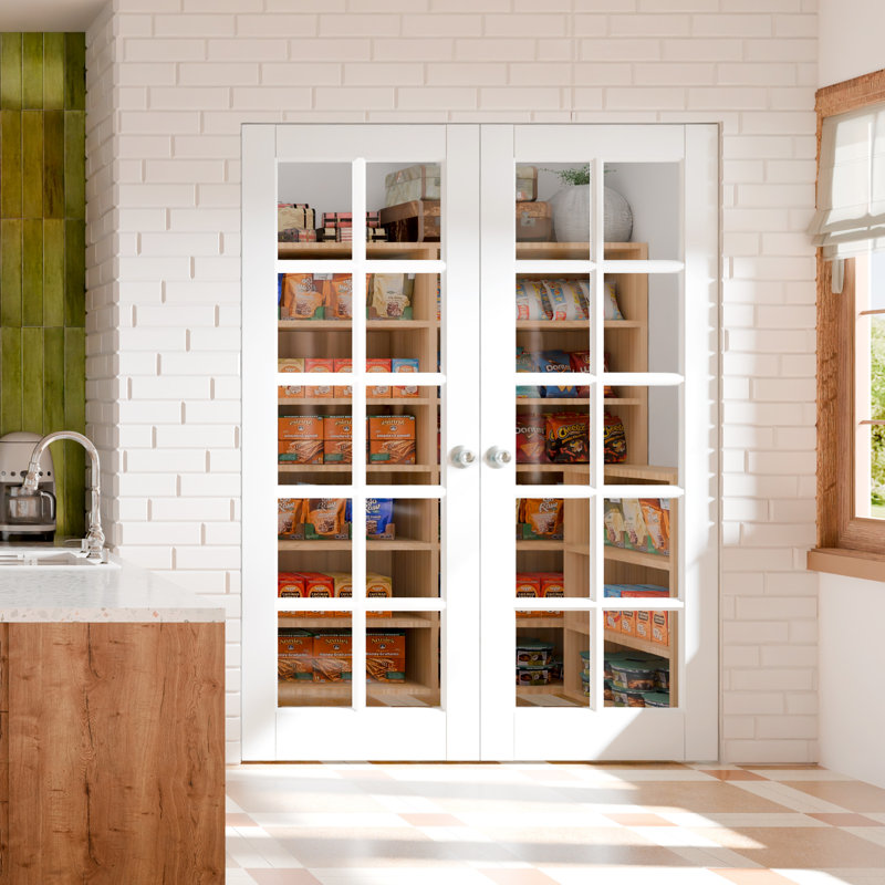 Portes intérieures françaises pour garde-manger intérieur - 1 porte Lite standard givrée avec portes en pin massif avec poignée (sans cadre)