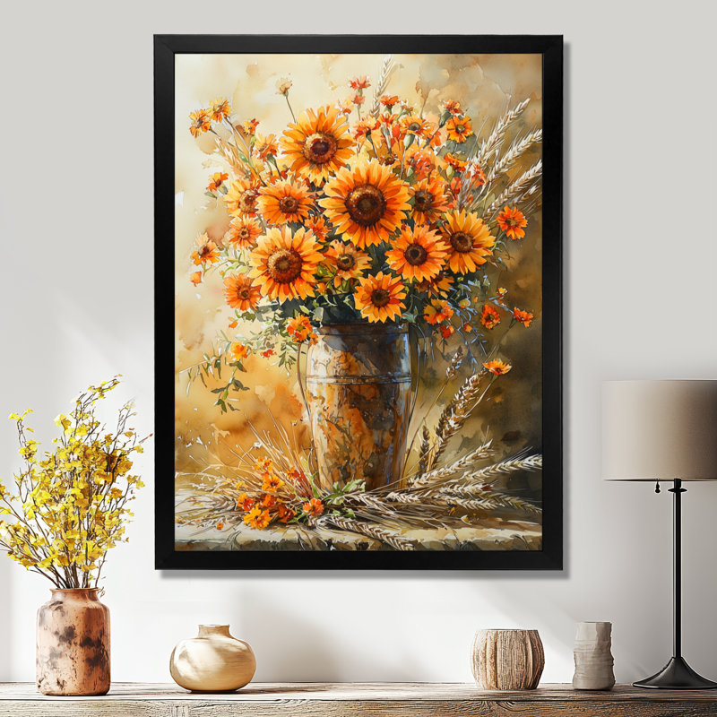 Golden Hour Harvest Blooms I - Art mural floral, H 20 po x l 12 po, Reproduction encadrée d'une seule photo, Noir