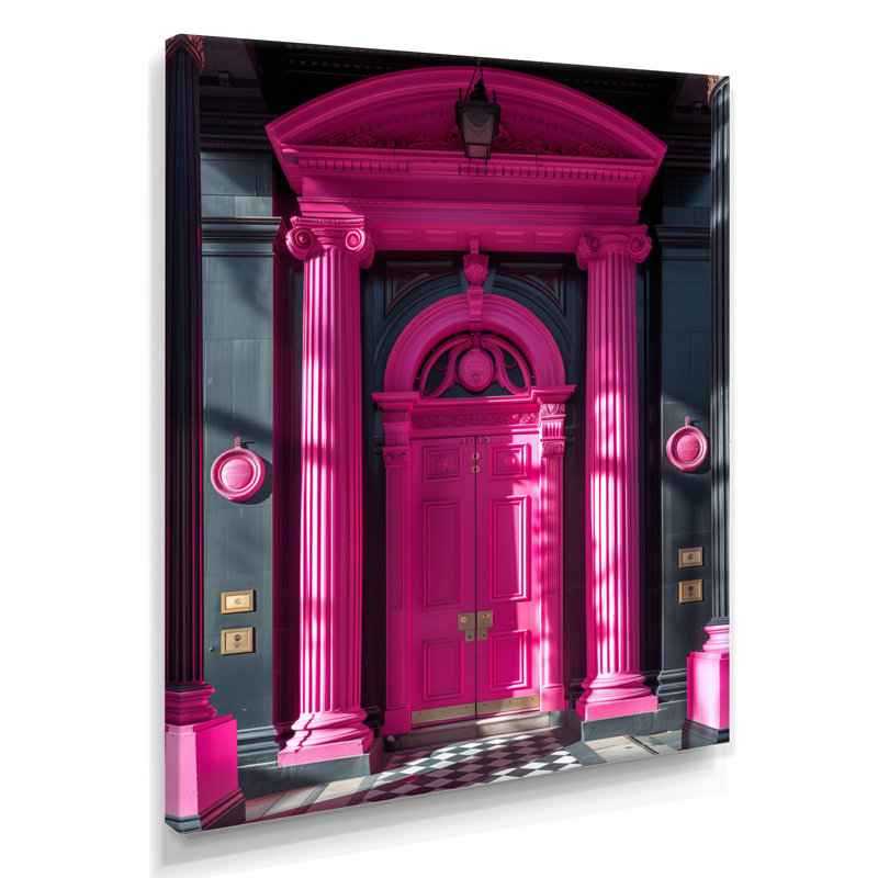 Porte de banque rose et noire - salon d'art mural Banks, Toile tendue, H 40 po x l 30 po x P 1,5 po
