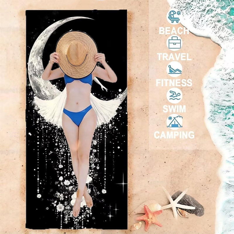 Serviette de plage légère en microfibre surdimensionnée et très grande Moon