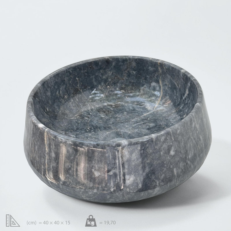 King Blue Marble Vessel Sink - Dark Grey Round Bathroom Sink - Handcrafted Premium Marble