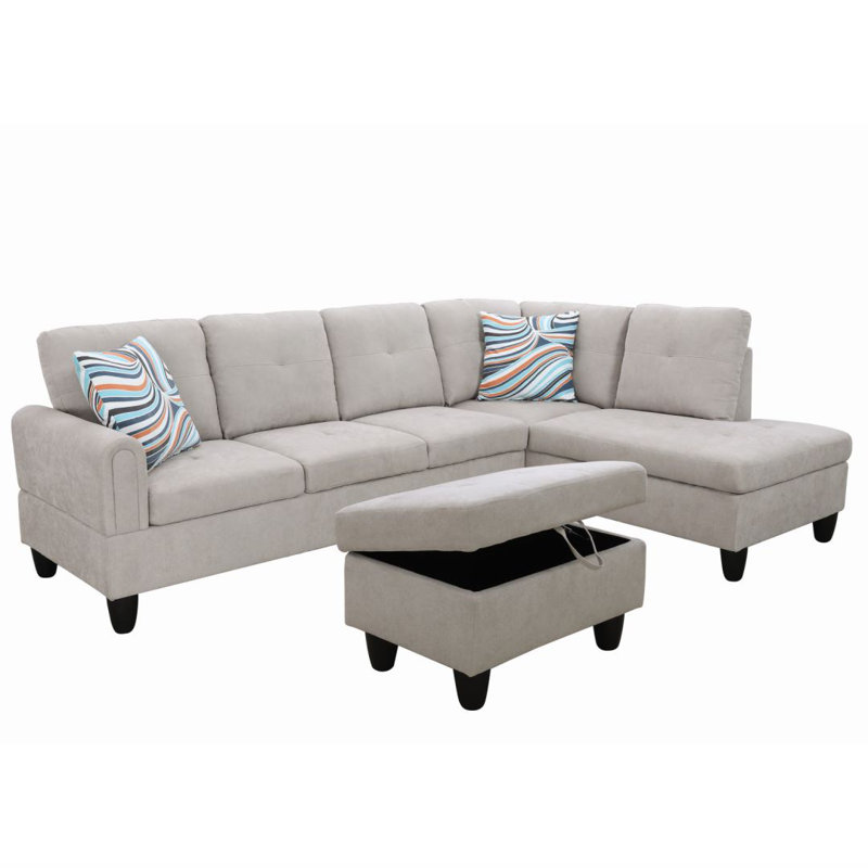 Jacksmith Upholstered Sectional, Right Hand Facing, White Gray Polyester Blend