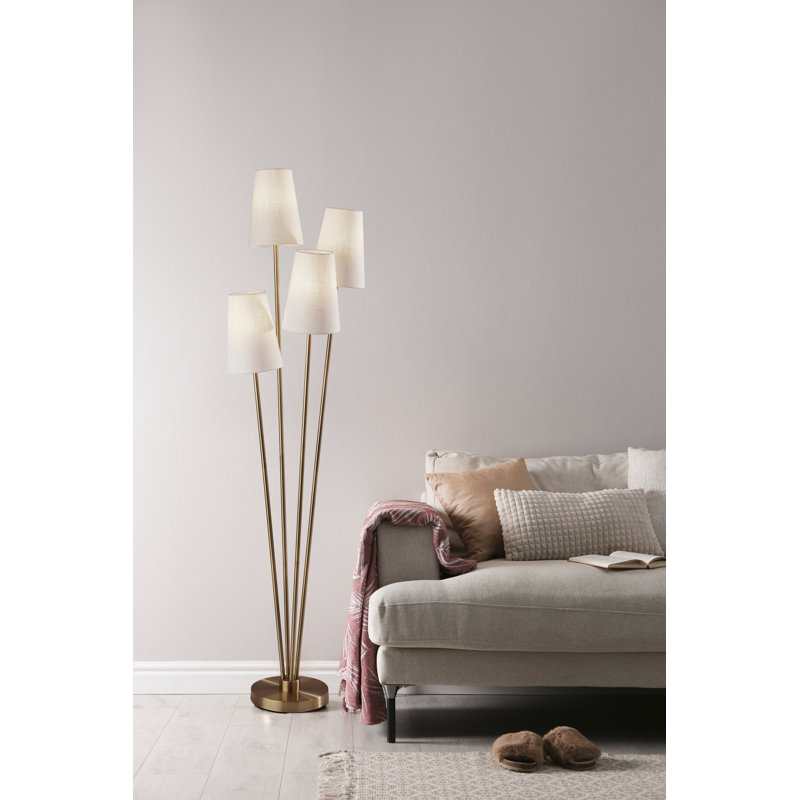 Lampe sur pied 68 po Pierre, Laiton antique, Blanc cassé