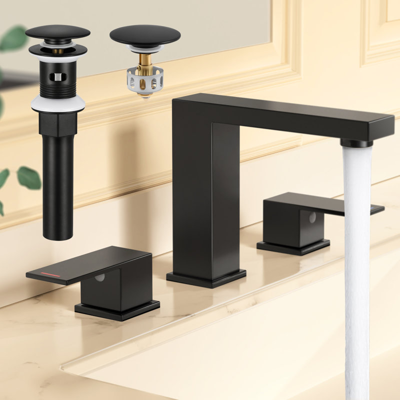Robinet de lavabo de salle de bain KES avec tuyaux d'alimentation et 2 poignées avec bonde noir mat KES, Noir mat
