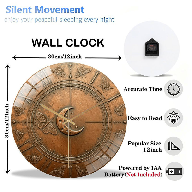 Horloge murale silencieuse en verre trempé de 30 cm, cadran bronze (1), sans tic-tac, fonctionne avec des piles AA (non incluses), décoration artistique pour la maison