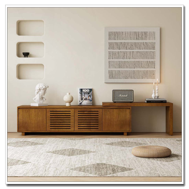 63" Mid-Century Modern Extendable TV Stand For Tvs Up To 75", Media Console TV Cabinet For Living Room, Farmhouse Entertainment Cabinet With Storage & Adjustable Panel