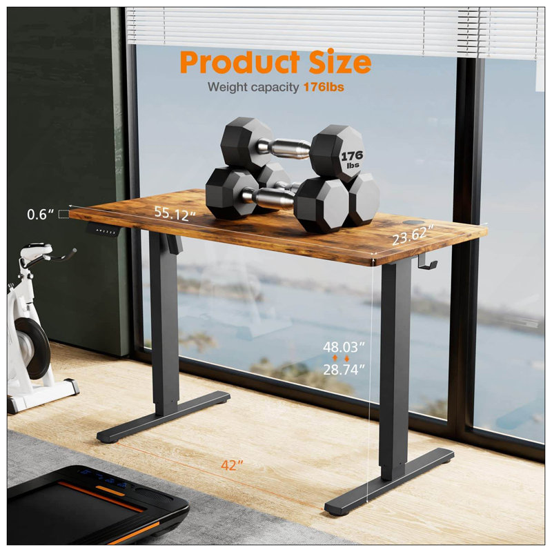 Bureau debout polyvalent pour une productivité et un confort accrus, H 28 po x l 55 po x P 23 po, Brun / noir