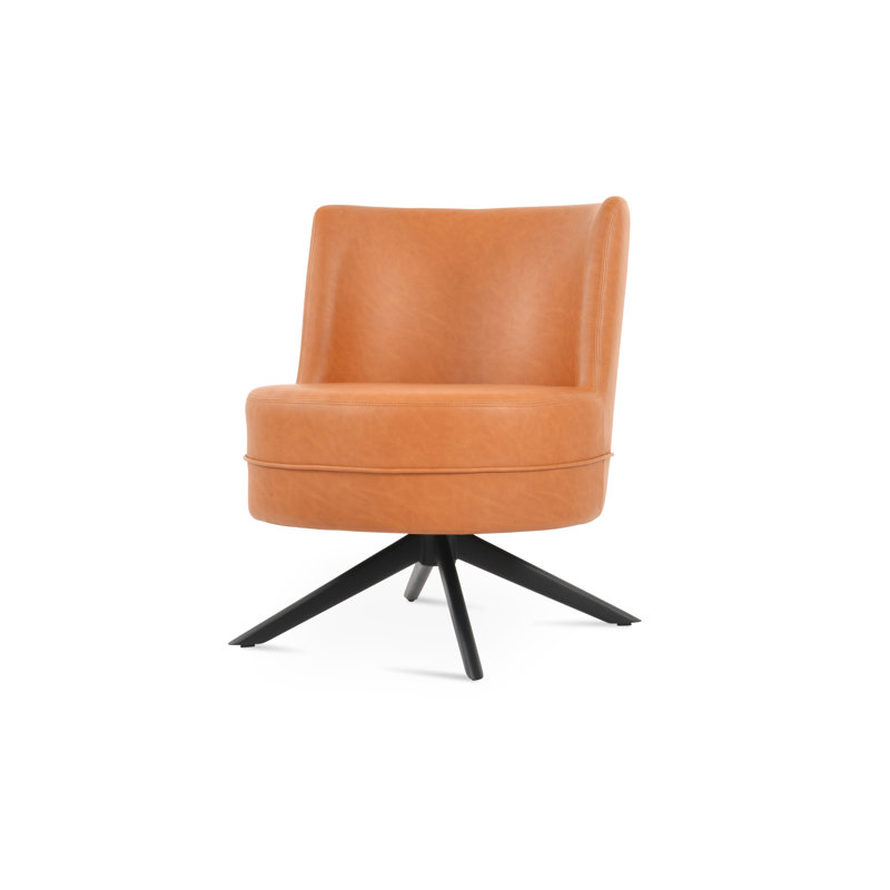Fauteuil pivotant Hilton Sword, Similicuir caramel, Noyer