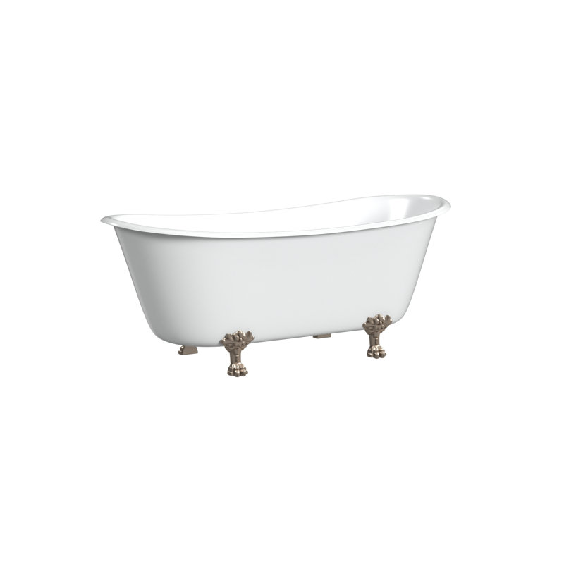 Winchester 68'' L Soaking Bathtub, White Interior with White Exterior, Brushed Nickel