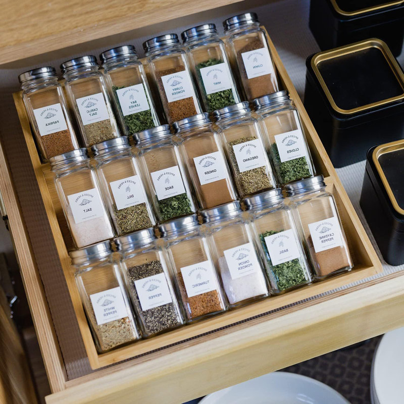 Bamboo Spice Rack with Adjustable Racks