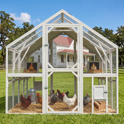  Large Wooden Outdoor Chicken, Cat Coop 110" Large Hen Run House, Cat Catio Upgrade Waterproof Cover