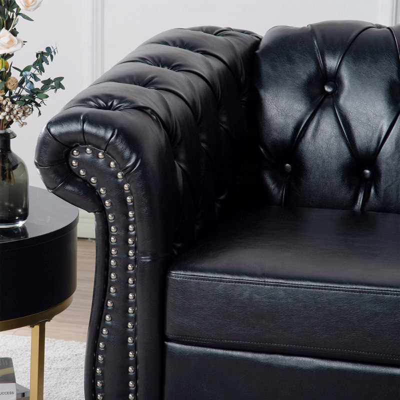 Fauteuil d'appoint pour salon, Similicuir noir, Noir