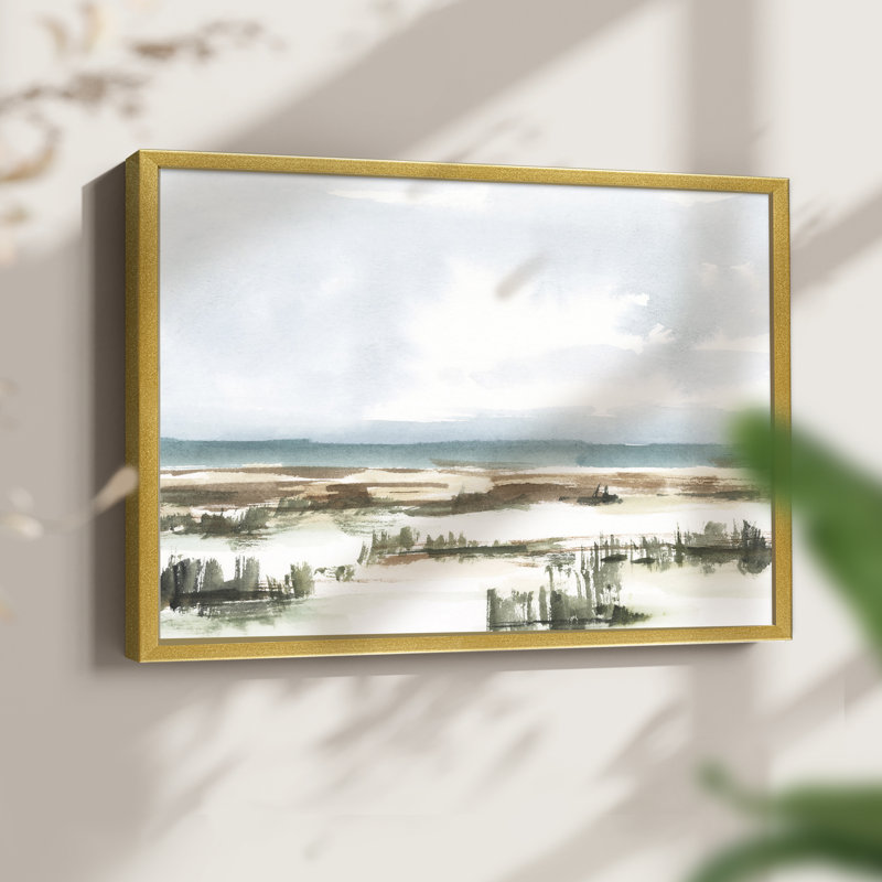 Coastal Wetlands Watercolor I - Reproduction encadrée - Restickable, H 8 po x l 10 po, Doré