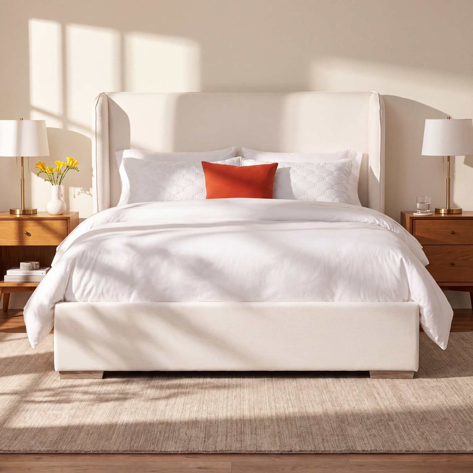 Italia Wingback Oak Bed, Queen