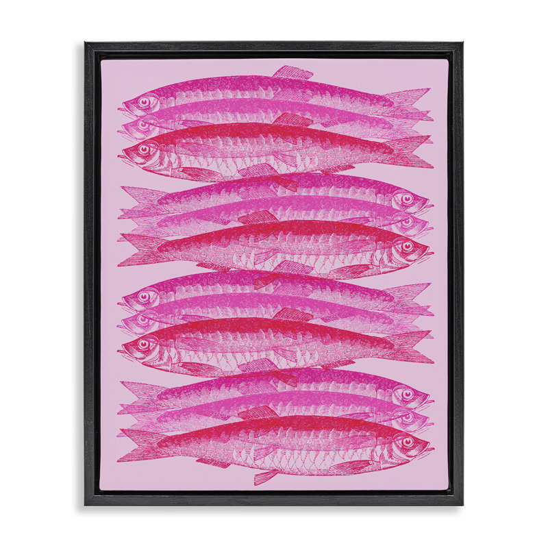 "Pink Layered Fish", art mural sur toile flottante par Daphne Polselli, Cadre flottant noir de jais, H 21 po x l 17 po