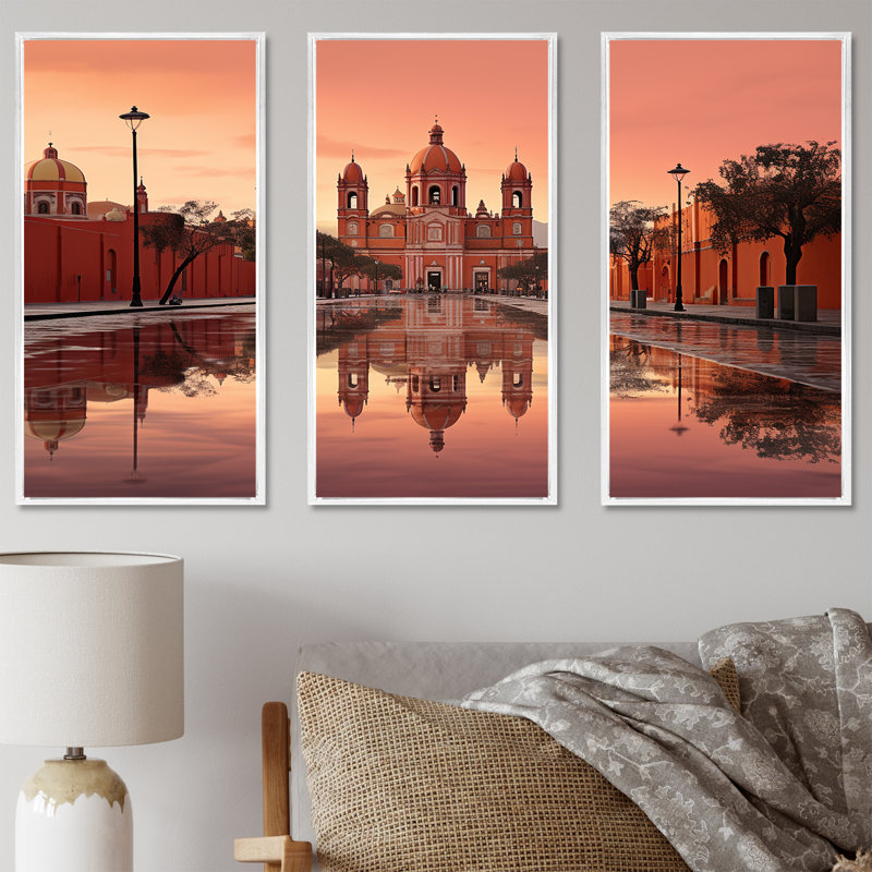 Zocalo Mexico Landscape I - Ensemble de décorations murales mexicaines, H 28 po x l 36 po x P 1 po, Cadre flottant blanc