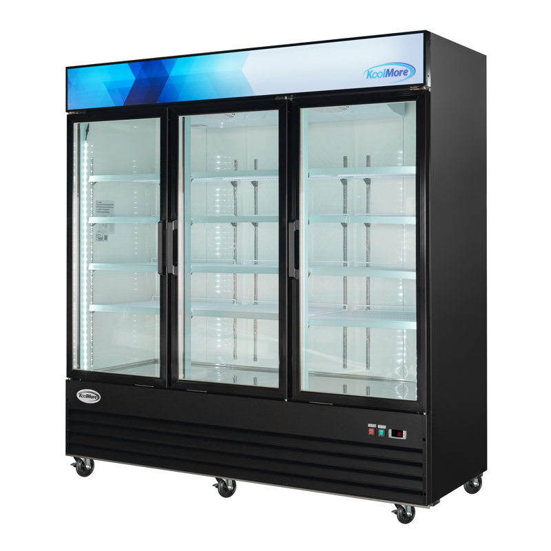 78 po. 53 pieds cubes Réfrigérateur commercial à 3 portes en acier noir avec porte vitrée