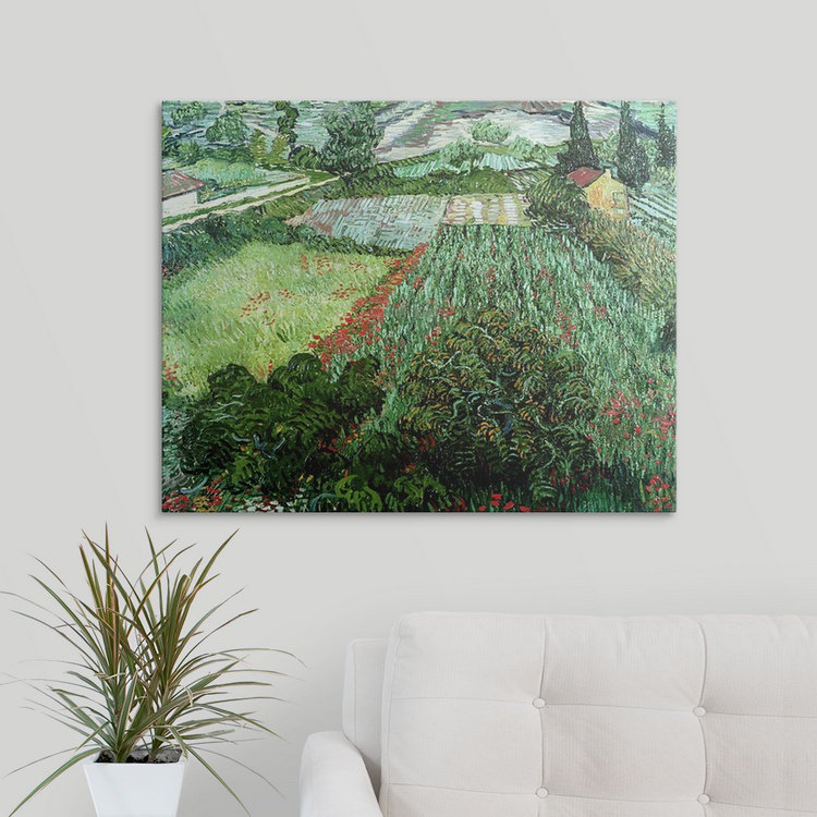 «Field with Poppies, 1889» par Vincent Van Gogh - reproduction, H 38 po x l 48 po x P 1,5 po, Toile