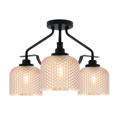Lampe semi-encastrée 3 lumières Salem au fini noir mat avec verre texturé ambre de 6 po