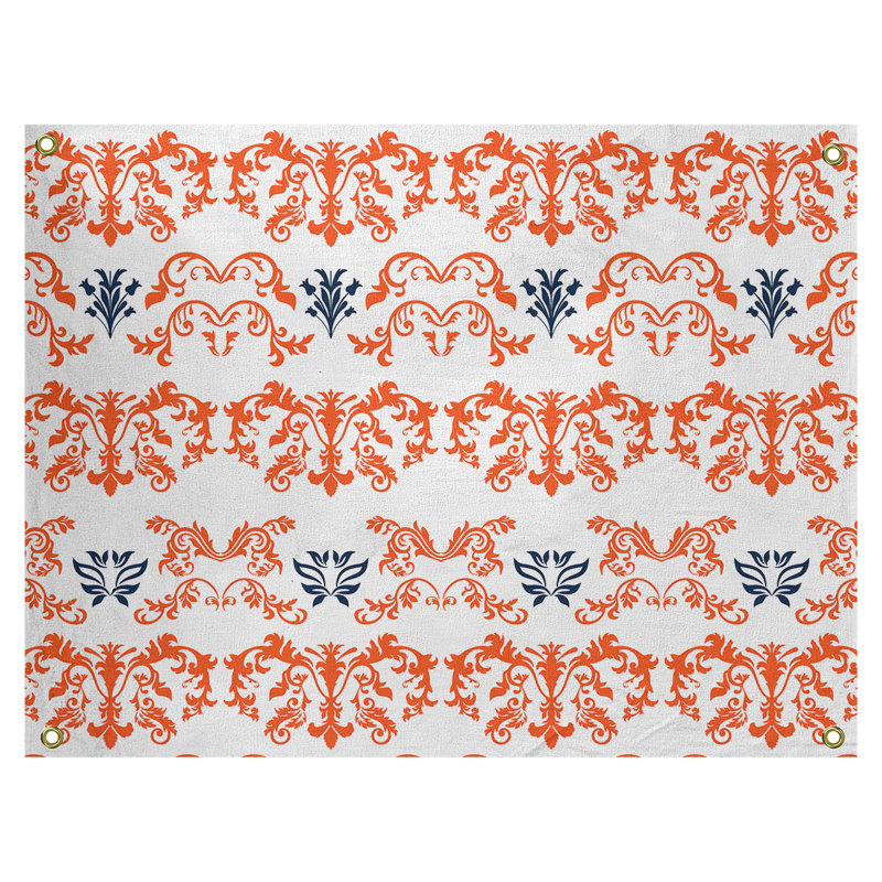 Tapisserie baroque polyester polyester Denver, H 59 po x l 80 po, Blanc / marine / orange