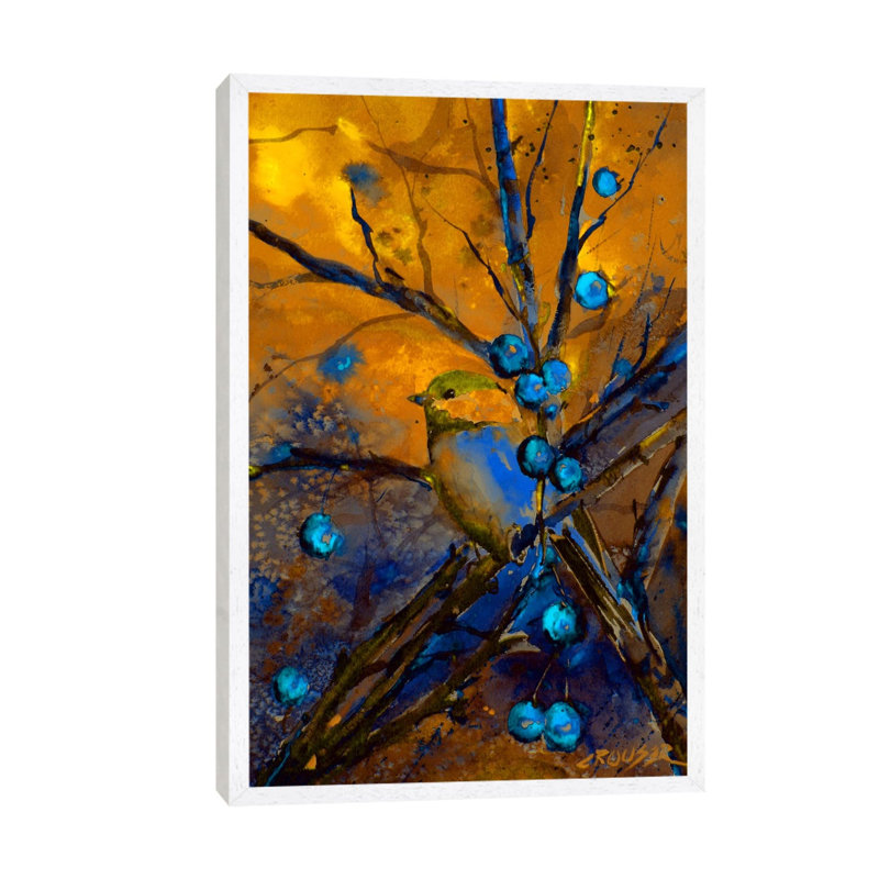 Bird & Berries by Dean Crouser - Floater Frame Painting on Canvas, White