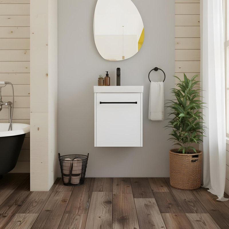 Meuble-lavabo mural de 18 po avec lavabo pour petits espaces, Blanc