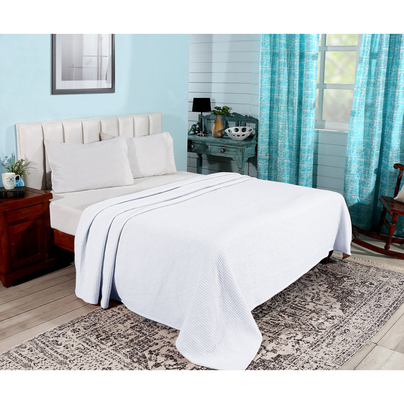 King Size White Cotton Waffle Weave Reversible Blanket