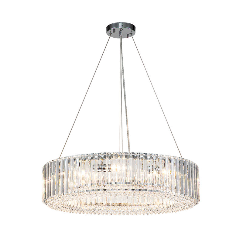 6- Light Modern Mid-Century Luxury Round Crystal Chandelier Chrome Drum Crystal Pendant Living Room, Chrome, 8