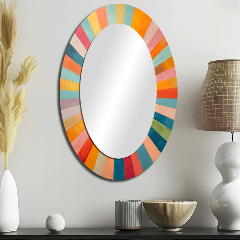 Colorful Mid Century Optical Serenade I - Midcentury Modern Decorative Mirror, Mid-Century Modern Large Wall Mirror, Printed Metal Art
