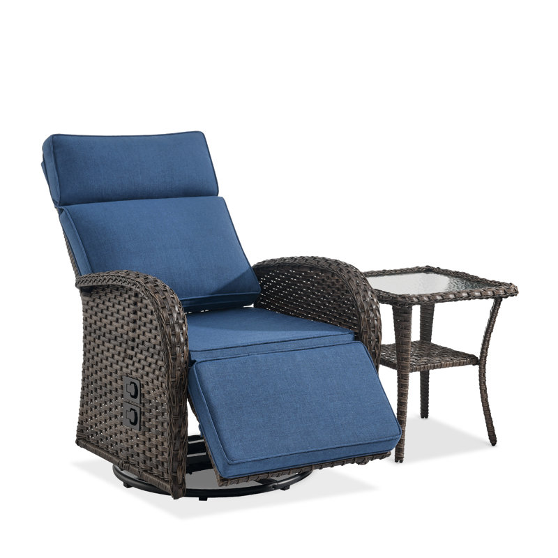 Chaise longue inclinable et réglable en osier Serita, Bleu, Brun