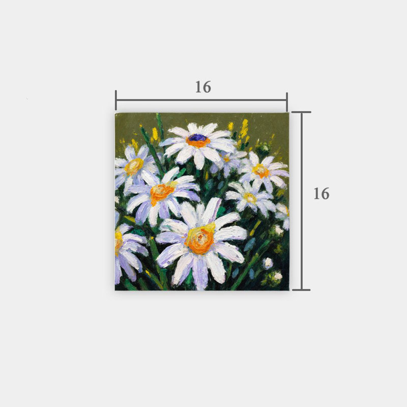 «White Daisy Blooms», art mural encastré en bois, 16 L x 16 l
