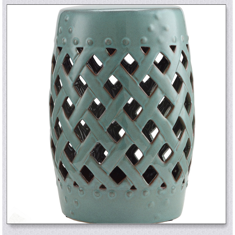 Tabouret de jardin en céramique durable avec motif en treillis tissé, finition émaillée pour une utilisation intérieure et extérieure, table de bout décorative solide et élégante