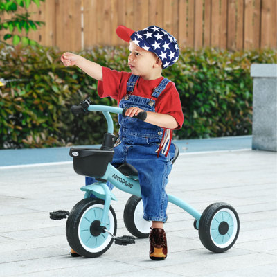 Tricycle pour tout-petits de 2 à 5 ans avec siège réglable, vélo pour tout-petits pour enfants avec panier, sonnette, poignées de guidon