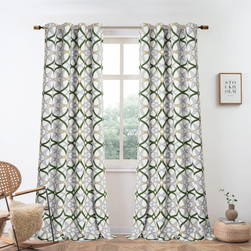 Rideaux occultant géométrique Hamble, L 52 po x L 84 po, Goden / vert