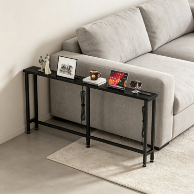 Sofa Table With Built-In Power Strip - 4 AC Outlets & 4 USB Ports, 4.9Ft Power Cord, Metal Frame, Easy Assembly For Behind Couch, Hallway, Living Room, Home Office