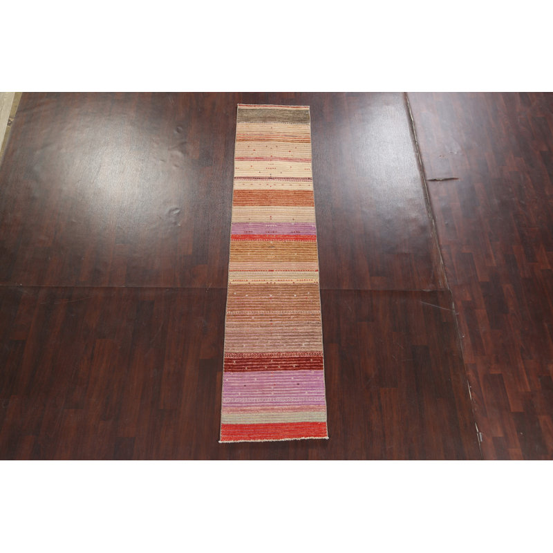 Tapis de couloir oriental rayé Gabbeh 2x10