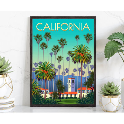 California Retro Style State Travel Poster, Vintage Unframed Print, Home and Office Wall Art