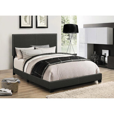 Lit double moderne avec pieds en tissu d'ameublement et tissu décoratif gris anthracite