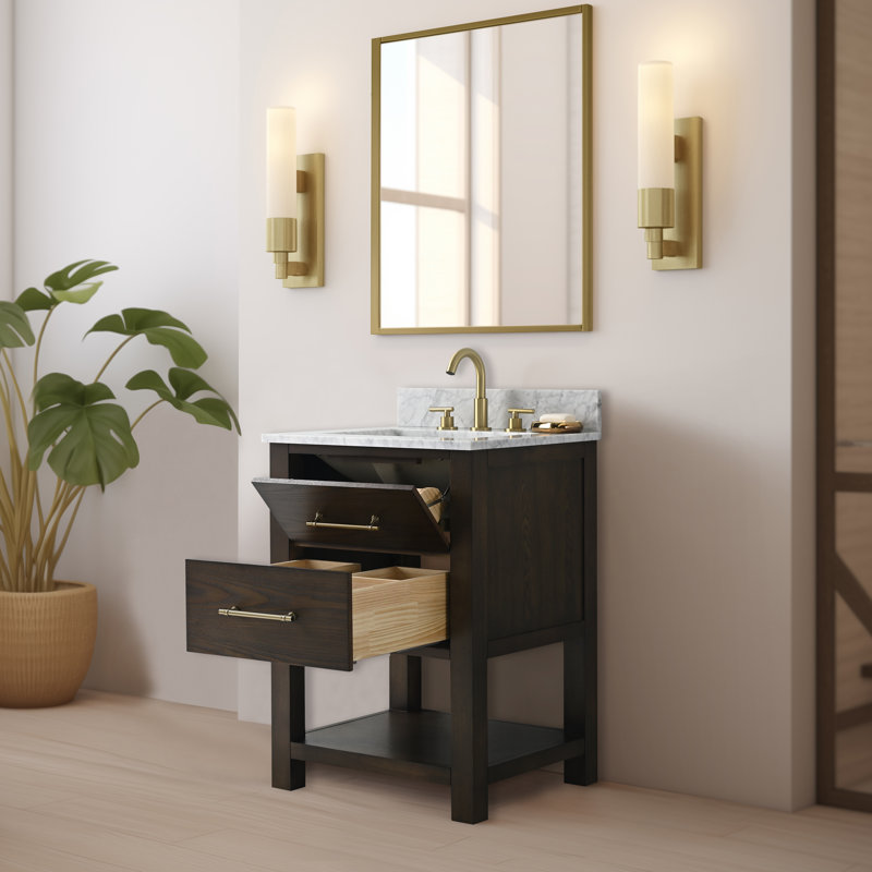 Ensemble de meuble-lavabo simple 24 po Keri, Chêne brun / laiton antique