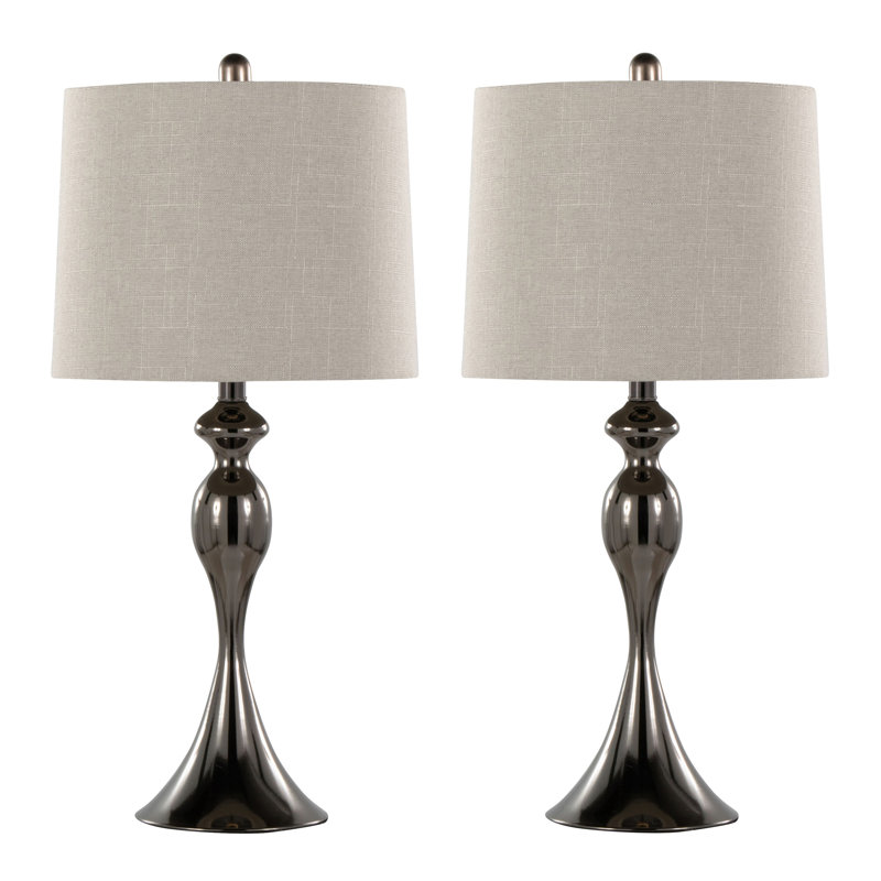 Ashland 27" Contemporary Metal Table Lamp with Linen Shade from Grandview Gallery by LumiSource - Set of 2, Bronze, Beige