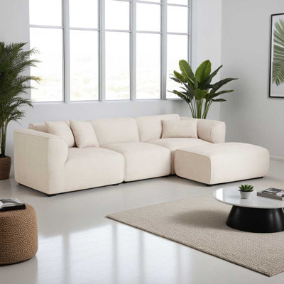 122" Luxury Velvet Sofa, 4-Seater with Detachable Ottoman & 3 Pillows, Plush Sponge & Spring Cushion