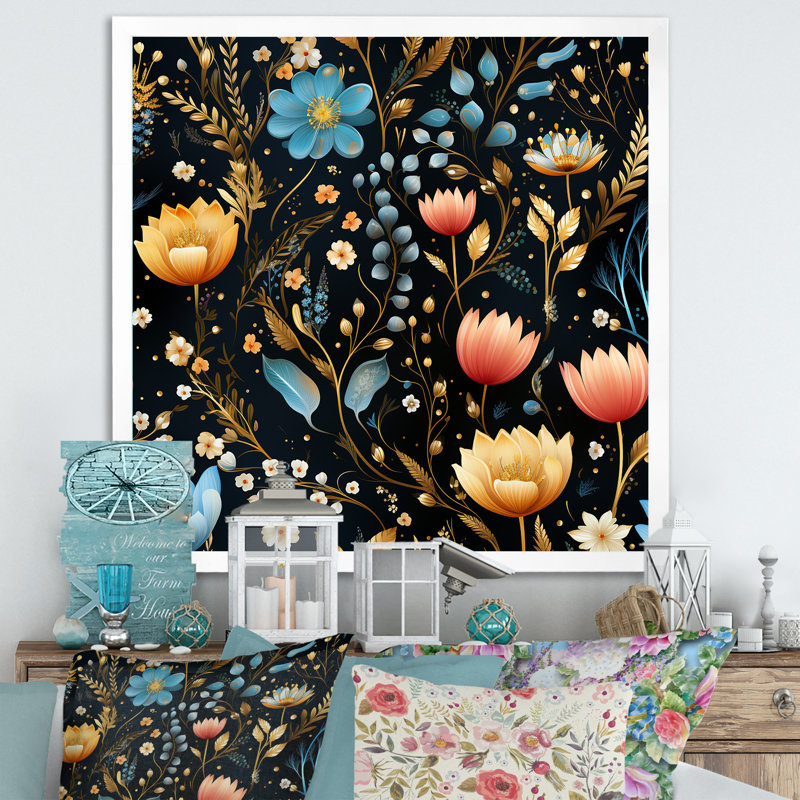 Cristal fleuri motif floral III - art mural floral, Toile tendue, H 16 po x l 16 po x P 1 po