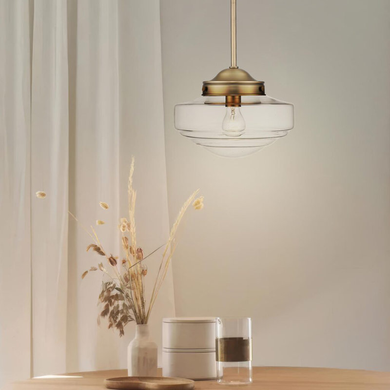 Ingalls 1-Light Dimmable Schoolhouse Pendant, Clear Glass, Modern Brass
