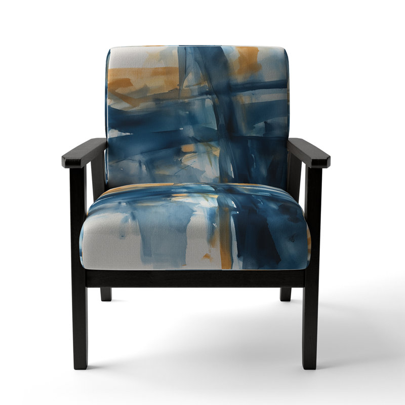 Blue and Gold Fusion VIII - Upholstered Modern Pattern Arm Chair, Modern Pattern Accent Chair
