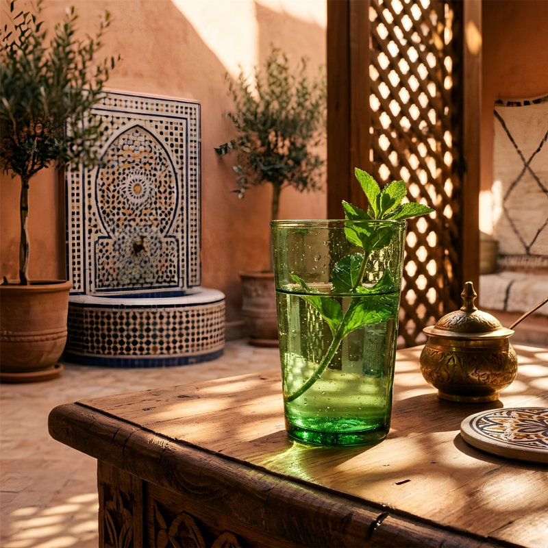 Nicola Spring - 12pc Meknes Hand-Blown Recycled Glassware Set - 325ml & 215ml, Green