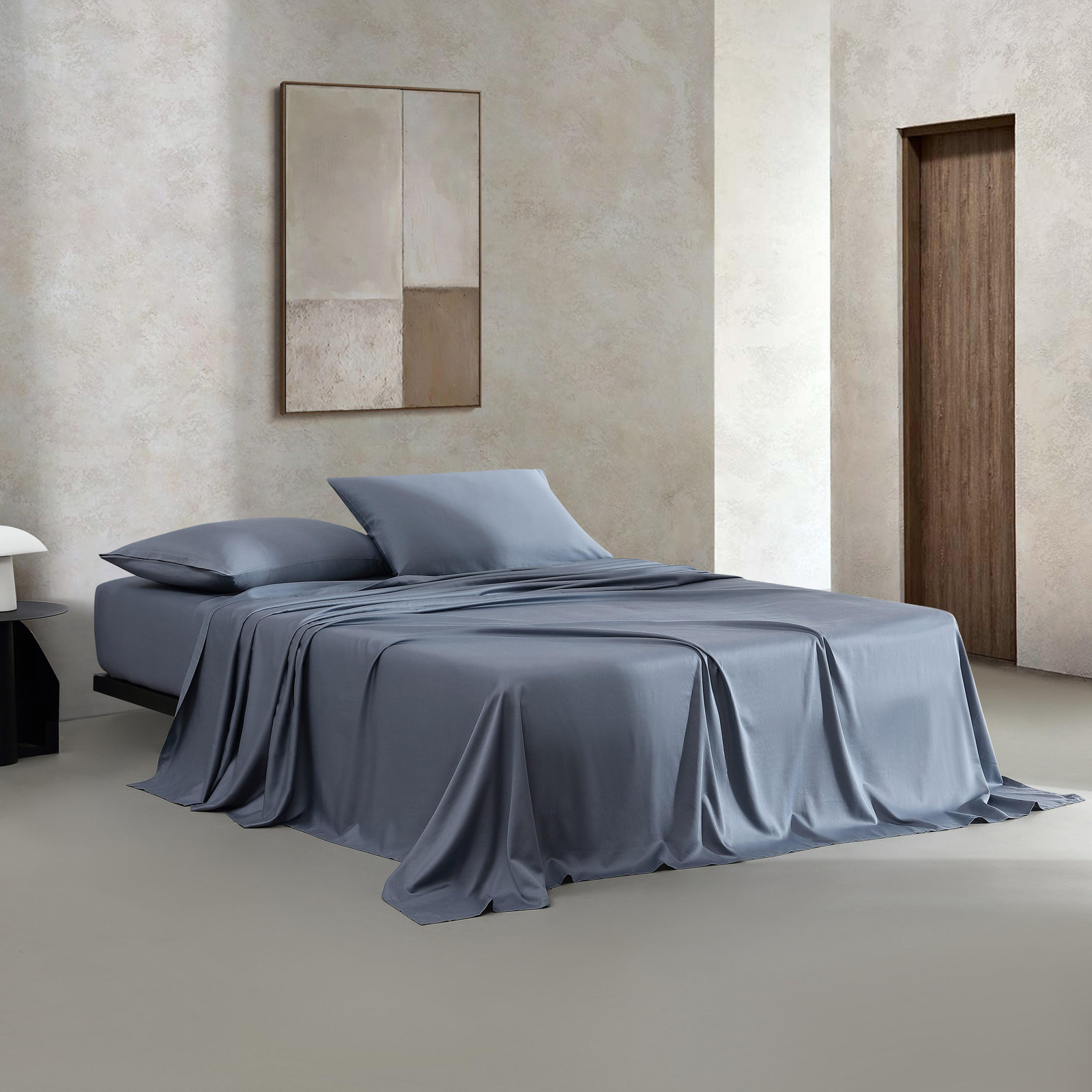 Calvin Klein Organic Earth Solid 4 Piece Sheet Set, Queen Sheet Set with 2 Pillowcases, Light Blue